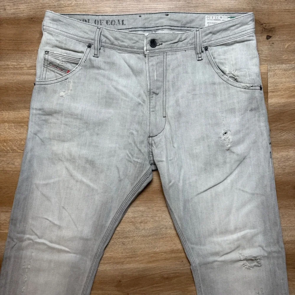 Diesel Krooley Jeans Mens 33x30 Gray Slim Carrot Distressed Made in Italy 008X9